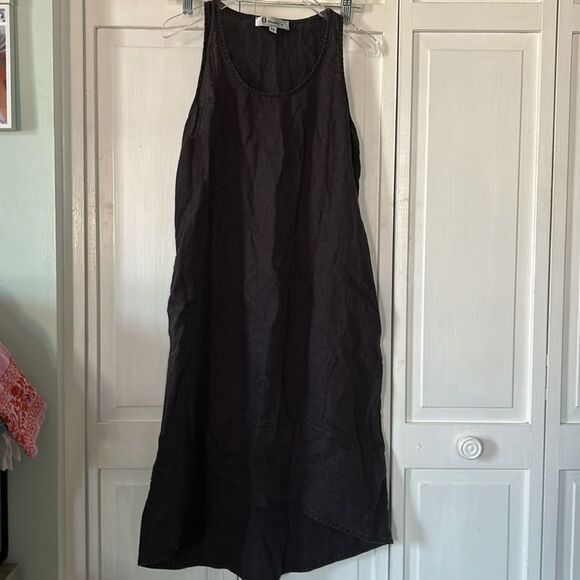 Charcoal Linen hi-low Sleeveless Dress - with pockets - Size M - Picture 7 of 7